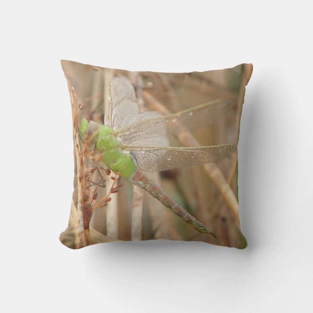 I1 Green Dragonfly Throw Pillow (Front)