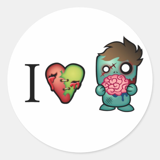 I <3 Brains- Zombies Are Everywhere! Classic Round Sticker (Front)