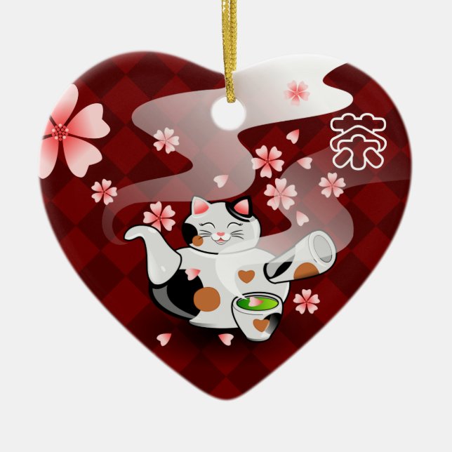 I <3 Tea Maneki Neko Sakura ornament (Front)