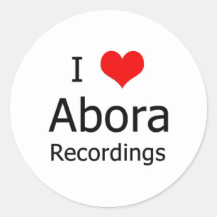 I ♥ Abora Recordings Round Sticker (6 Large Whit