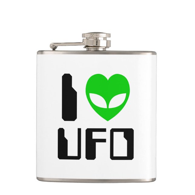 I Alien Heart UFO Hip Flask (Front)