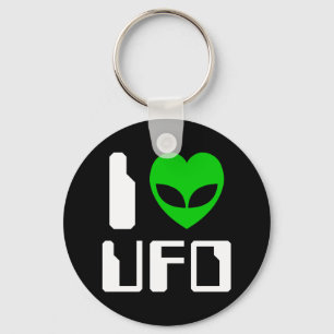 I Alien Heart UFO Keychain