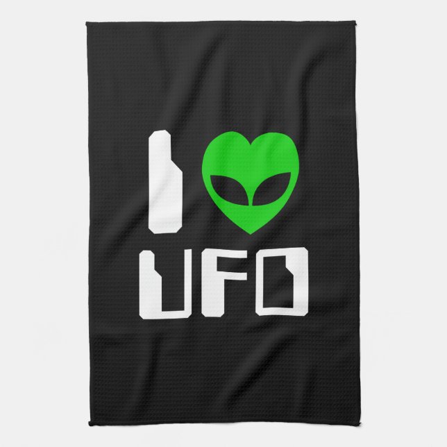 I Alien Heart UFO Kitchen Towel (Vertical)