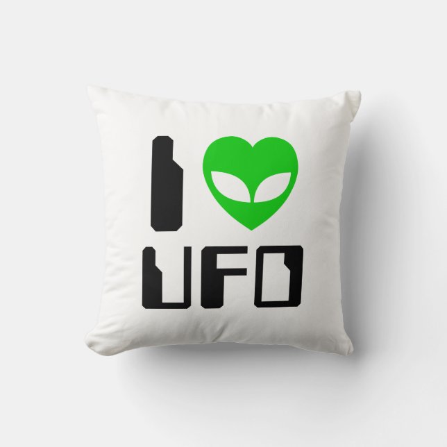 I Alien Heart UFO Throw Pillow (Front)