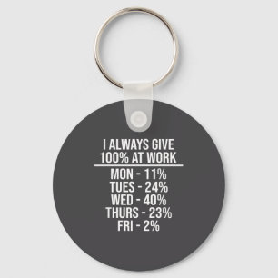 I Always Give 100% At Work Funny Work Quotes Humor Keychain
