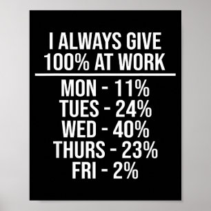 I Always Give 100% At Work Funny Work Quotes Humor Poster
