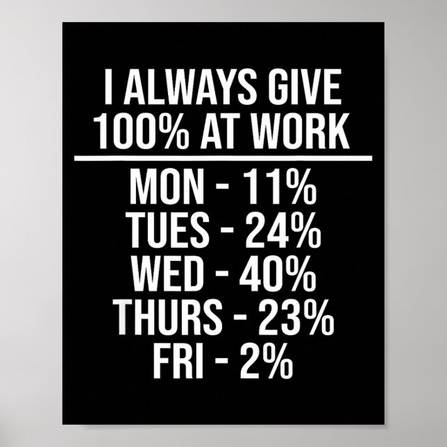 I Always Give 100% At Work Funny Work Quotes Humor Poster (Front)