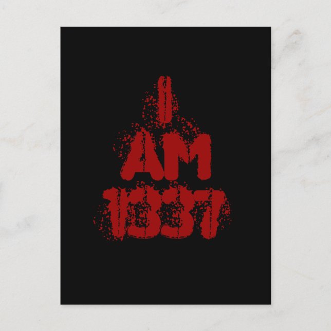 I Am 1337. Deep Red Text. Leet Gamer. Postcard (Front)