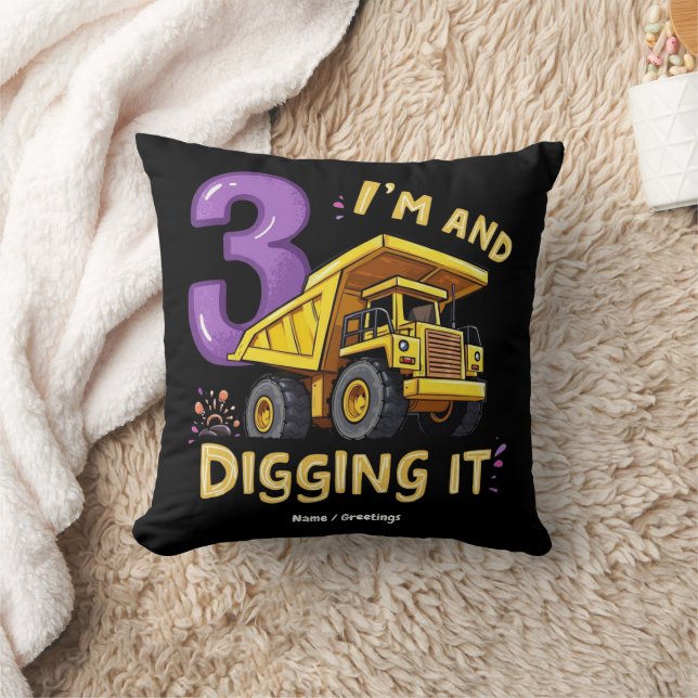 I Am 3 and Digging It 3rd Birthday Construction  Throw Pillow (Blanket)