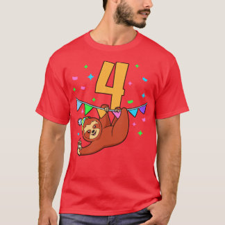 I am 4 with sloth kids birthday 4 years old T-Shirt