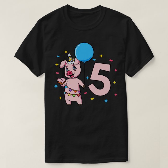 I am 5 with pig kids birthday 5 years old T-Shirt (Design Front)