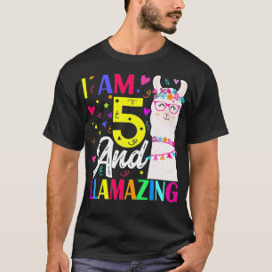 I Am 5 Years Old And Llamazing Llama 5th Birthday T-Shirt