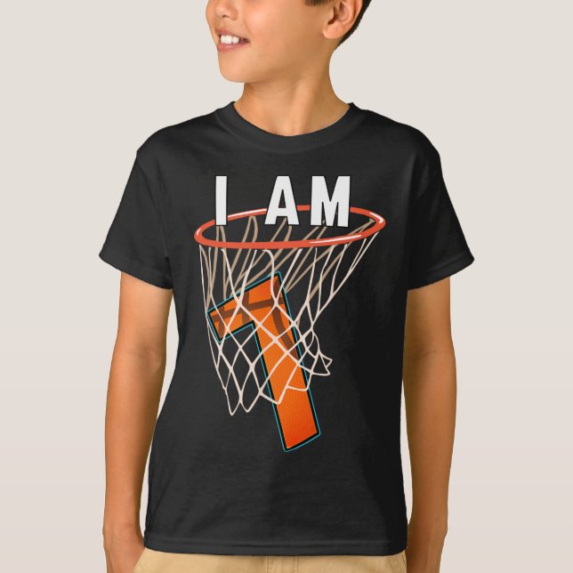 I Am 7 Basketball Themed 7th Birthday Party Celebr T-Shirt (Front)