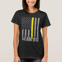 I Am 911  Thin Gold Line Flag  Police Dispatcher