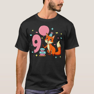 I am 9 with fox girl birthday 9 years old T-Shirt