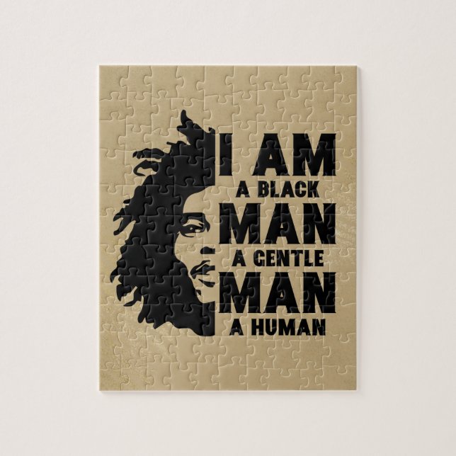 I Am A Black Man Afro Dreads Gold Customizable Jigsaw Puzzle (Vertical)