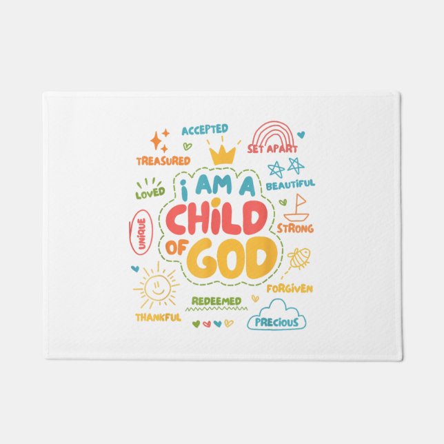 I am a Child of God Christian Retro Jesus Faith De Doormat (Front)