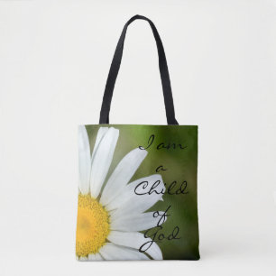 I Am A Child of God Offset Daisy Tote Bag