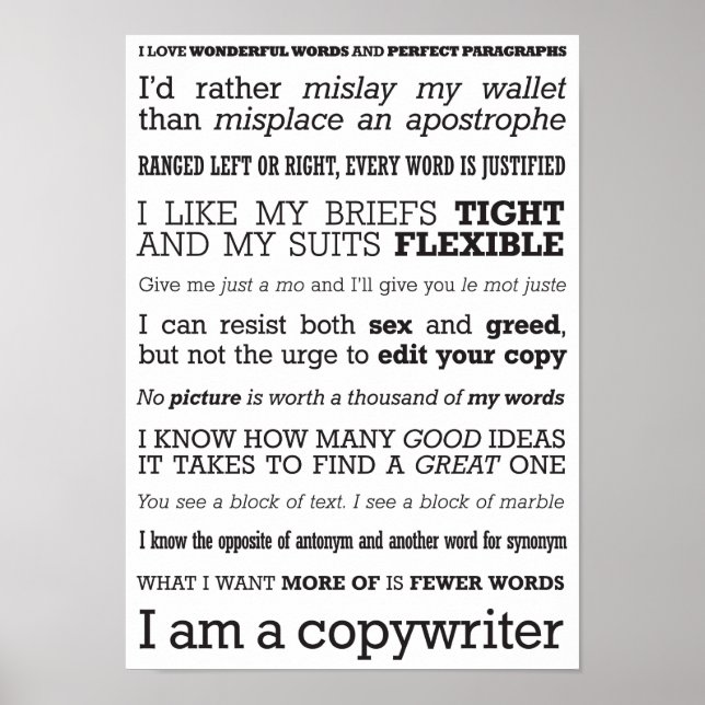'I am a copywriter' poster (Front)