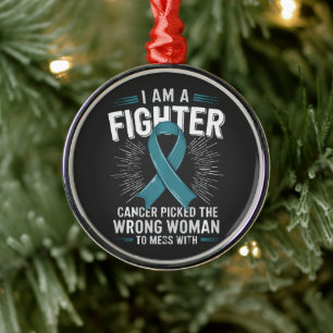 I Am A Fighter Cancer Picked The Wrong Woman Metal Ornament