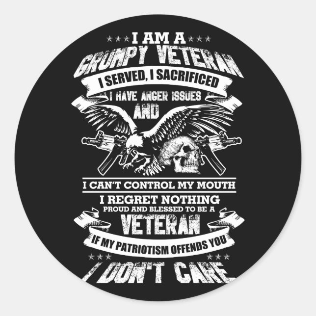 I Am A Grumpy Veteran Funny Classic Round Sticker (Front)