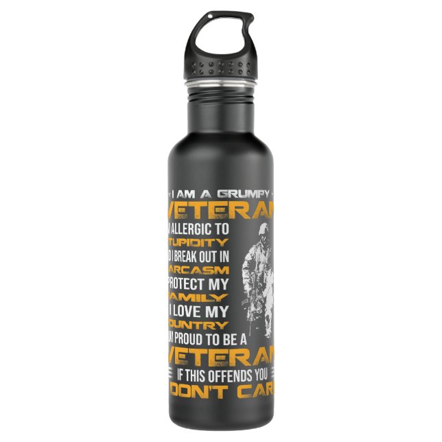 I Am A Grumpy Veteran Proud To Be Veteran, Fathers 710 Ml Water Bottle (Front)
