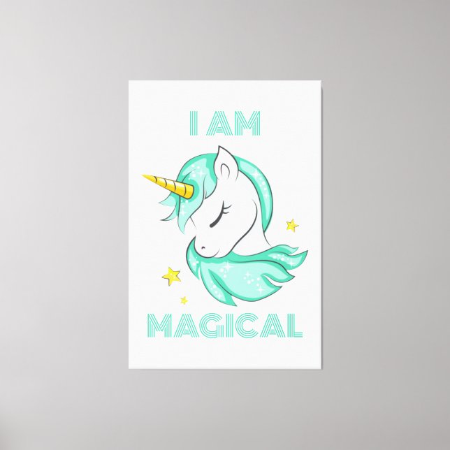 I am a magical shining blue unicorn canvas print (Front)