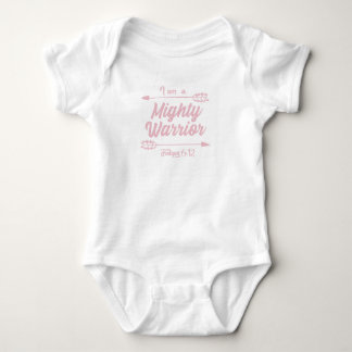 I am a Mighty Warrior - Girls Pink on White Baby Bodysuit