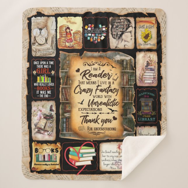 I Am A Reader Blanket, Book Lover Blanket, Sherpa Blanket (Front)