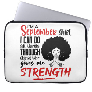 I Am A September Girl Praying Black Queen Woman Laptop Sleeve