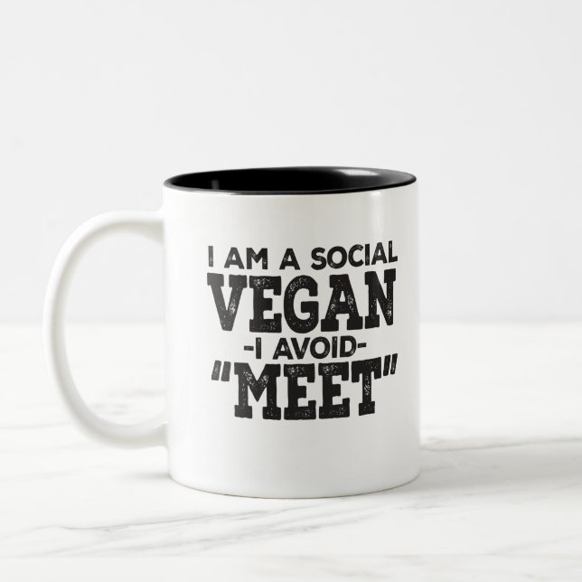 I am a social vegan, I avoid meet Two-Tone Coffee Mug (Left)