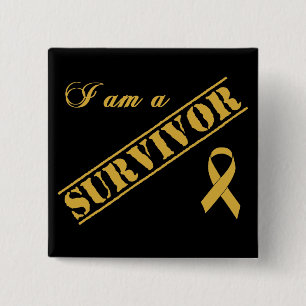 I am a Survivor - Childhood Cancer Gold Ribbon 2 Inch Square Button