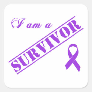 I am a Survivor - Crohns & Colitis Purple Ribbon Square Sticker