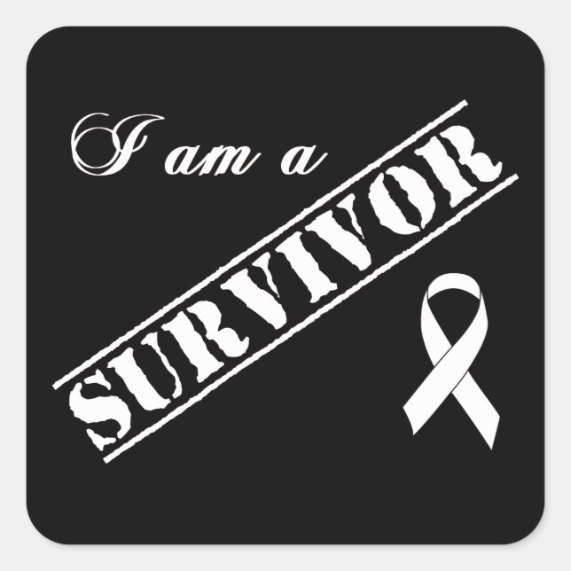 I am a Survivor of Lung Cancer - White Ribbon Square Sticker (Front)