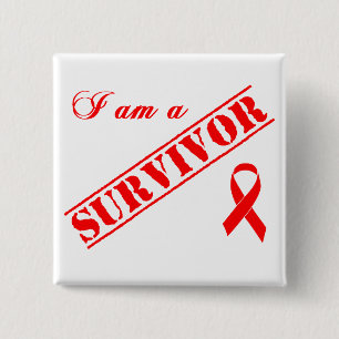 I am a Survivor - Red Ribbon 2 Inch Square Button
