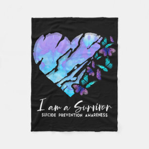 I Am A Survivor Suicide Prevention Awareness Heart Fleece Blanket