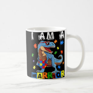 I Am A Warrior Autism Awareness Dinosaur Heart Puz Coffee Mug