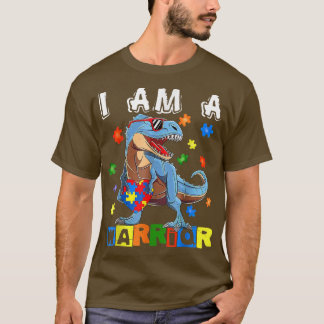 I Am A Warrior Autism Awareness Dinosaur Heart Puz T-Shirt
