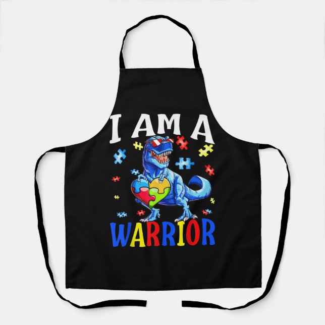 I Am A Warrior Autism Family Dinosaur Autism Apron (Front)