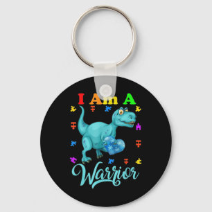 I Am A Warrior Autism Family TRex Dinosaur Autism Keychain