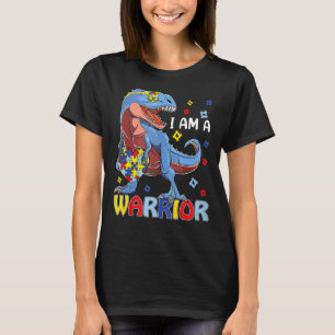 I Am A Warrior Autism Family Trex Dinosaur Autism T-Shirt