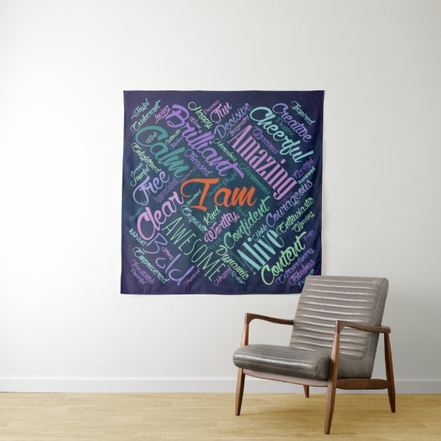 I am Affirmations Word Cloud Art Tapestry (In Situ)