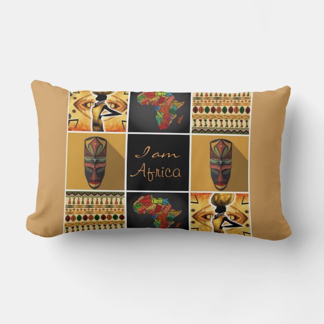 I Am Africa Pattern Print Collage Lumbar Pillow (Front)