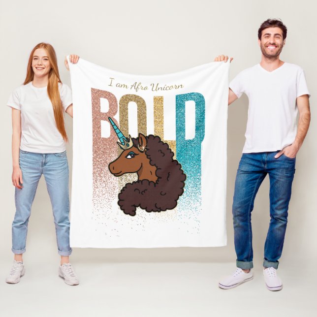 I am Afro Unicorn | Bold Glitter Design Fleece Blanket (In Situ)