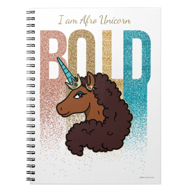 I am Afro Unicorn | Bold Glitter Design Notebook (Front)