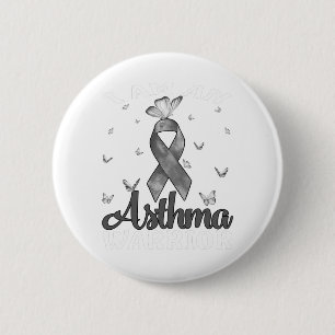 I Am An Asthma Warrior Grey Awareness Ribbon 2 Inch Round Button