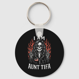 I Am Aunt Tifa Funny Skeleton Biker Aunt Tifa Desi Keychain