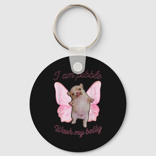 I Am Bble Wash My Belly Bble Meme Funny Dog Brainr Keychain (Front)
