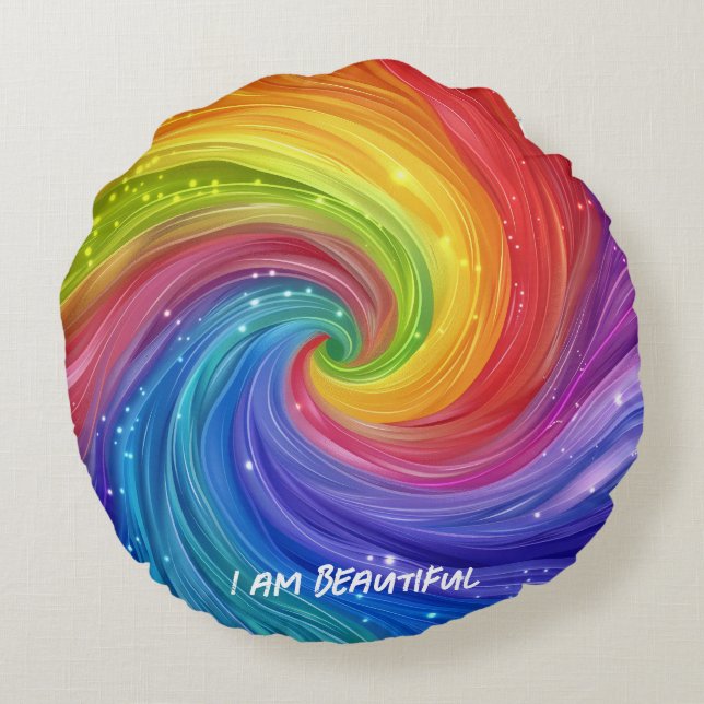 I Am Beautiful Digital Art Round Pillow (Back)