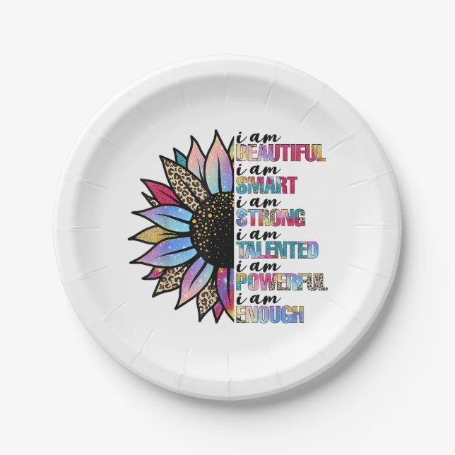 I am Beautiful I am Smart I am Strong Leopard Sunf Paper Plate (Front)